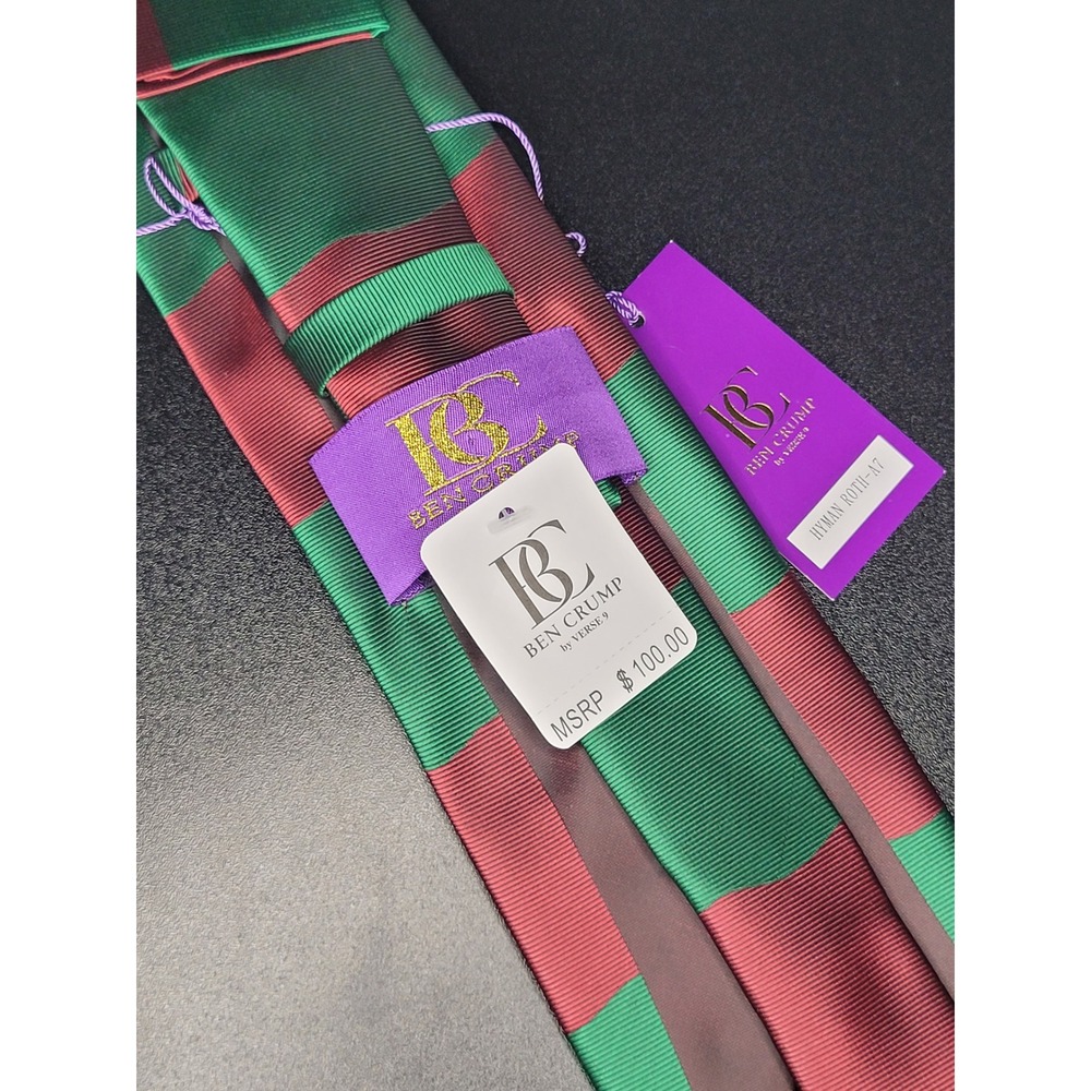 Ben Crump by Verse 9 Tie Pocket Square Set Green Burgundy Wavy Stripe Silk NWT